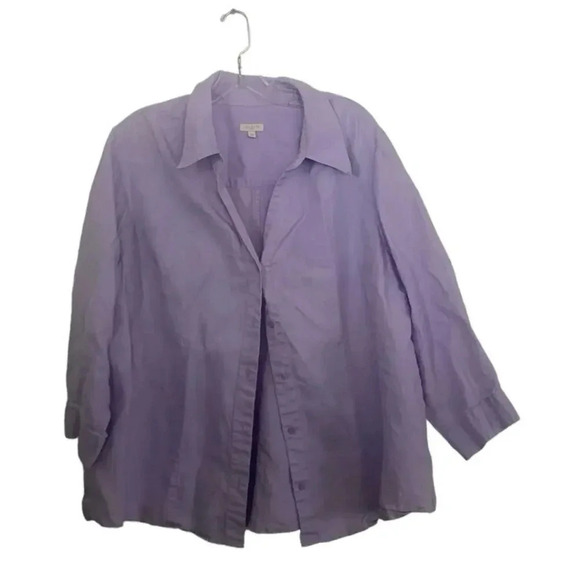 Talbots Purple Linen 3/4 sleeve Button-Down Top Size 2XL - Picture 1 of 4